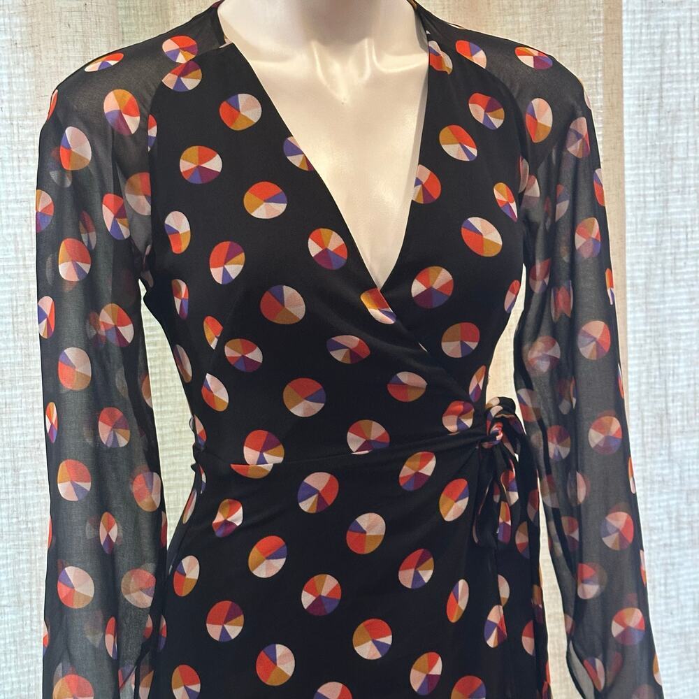 Karen Millen Black Sheer Sleeve Wrap Dress sz 4 Color Pop Wrap Dress - Picture 14 of 15